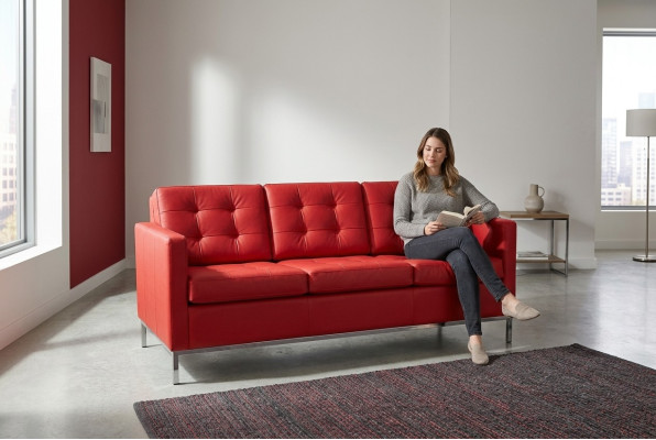 Red Three-Seater Modern Luxury Couch Upholstered Textile Sofas Style