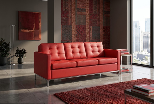 Red Three-Seater Modern Luxury Couch Upholstered Textile Sofas Style