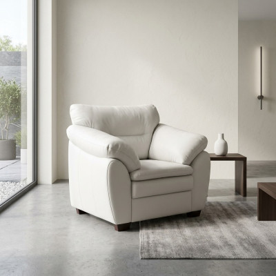White armchair, study room furniture, office upholstered armchair, textile seat.
