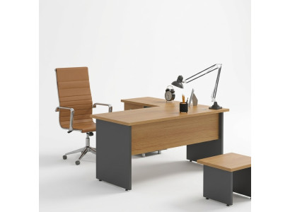 Corner desk, study design, office furniture, wood table, office