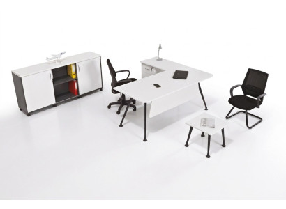 White corner desk, study furniture, office cabinet, coffee table, three-piece table set