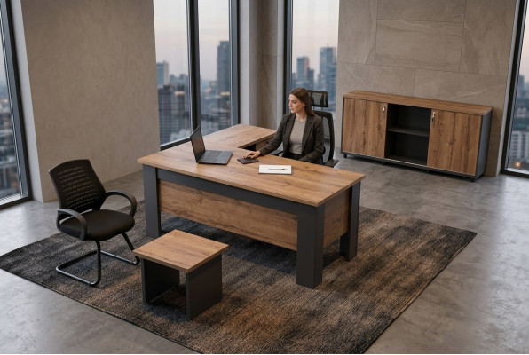 Brown office set complete study room suite desk cabinet corner desk