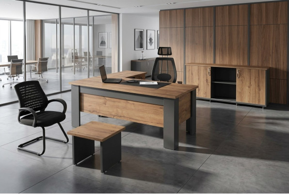 Brown office set complete study room suite desk cabinet corner desk