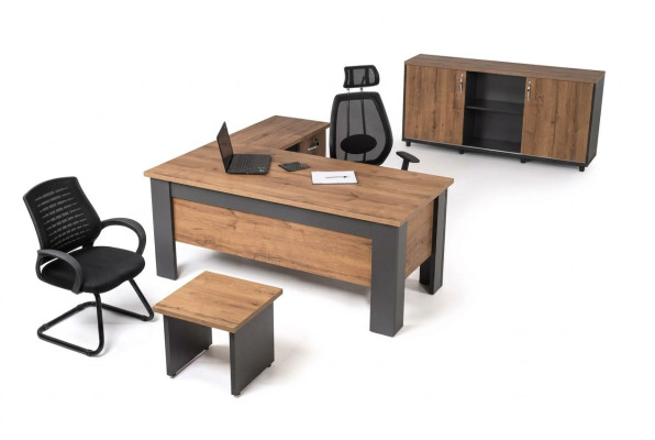 Brown office set complete study room suite desk cabinet corner desk