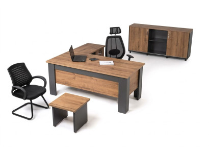Brown office set complete study room suite desk cabinet corner desk