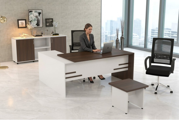 White Office Set Luxury Study Room Furniture Complete Set 3-piece