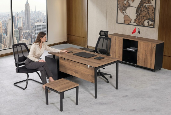 Brown office furniture luxury set desk office cabinet coffee table 3-piece.
