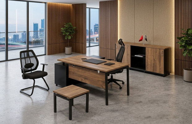 Brown office furniture luxury set desk office cabinet coffee table 3-piece.
