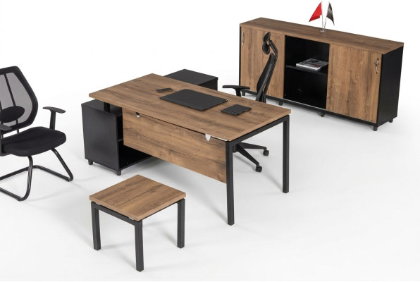 Brown office furniture luxury set desk office cabinet coffee table 3-piece.