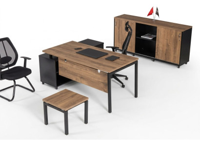 Brown office furniture luxury set desk office cabinet coffee table 3-piece.