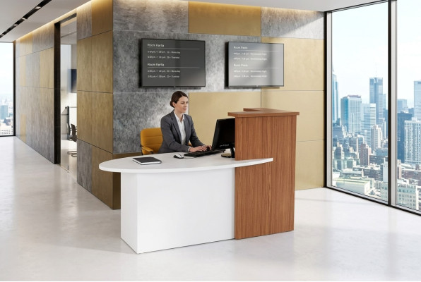 Reception, front desk, counter, law firm, practice, nightclub, industrial tables, office