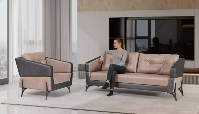 Luxury sofa set, beige sofa, study armchair, three-seater 
