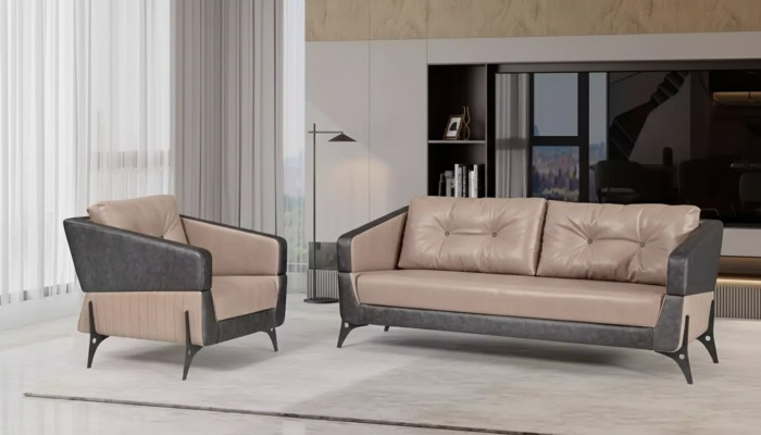 Luxury sofa set, beige sofa, study armchair, three-seater 