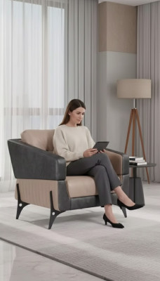 Beige armchair study room textile furniture luxury seat upholstered armchair reclining chair