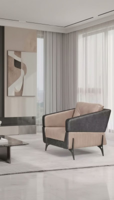 Beige armchair study room textile furniture luxury seat upholstered armchair reclining chair