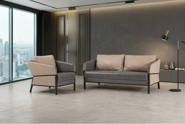 Gray Sofa 2-Seater Modern Couch Office Furniture Upholstered Sofa Designer