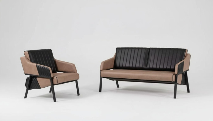 Designer beige sofa set two-seater armchair couch suite upholstery 2+1