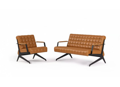 Light-brown office sitting suite two-seater armchair office suite
