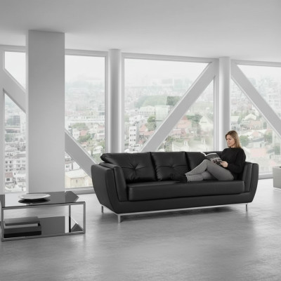 Black three-seater couch luxury furniture modern sofa upholstered leather couch