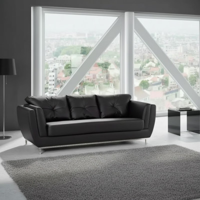 Black three-seater couch luxury furniture modern sofa upholstered leather couch