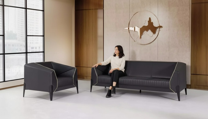 Black office furniture sofa set armchair three-seater complete furniture set