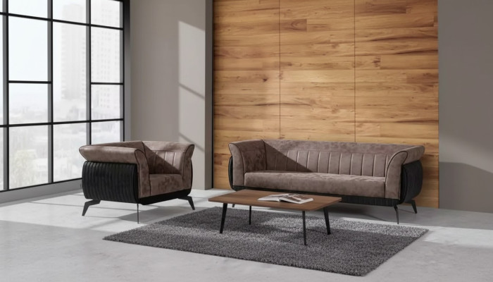 Brown sofa suite three-seater armchair office furniture couch set 2 pcs