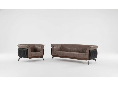Brown sofa suite three-seater armchair office furniture couch set 2 pcs
