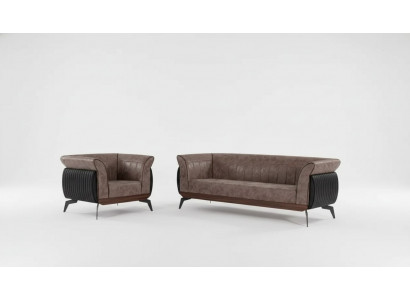 Brown sofa suite three-seater armchair office furniture couch set 2 pcs