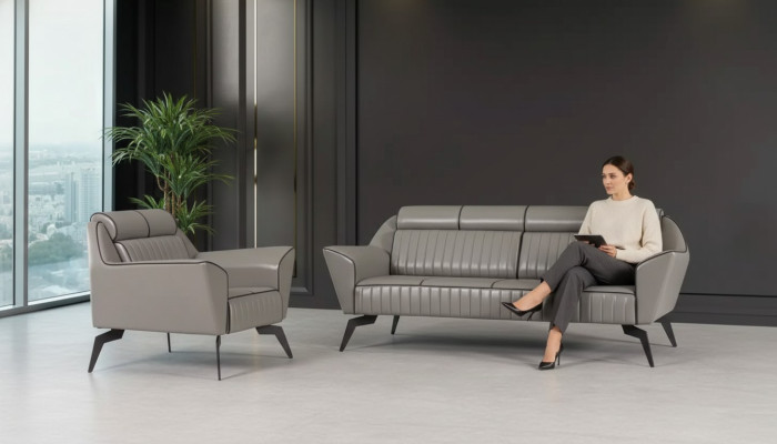 Leather sofa set three-seater armchair upholstered furniture faux leather couches