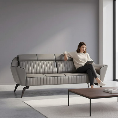 Gray leather three-seater study furniture designer wooden furniture luxury