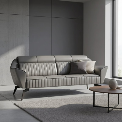 Gray leather three-seater study furniture designer wooden furniture luxury