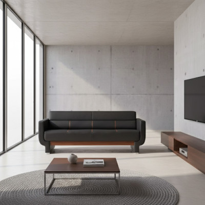 Black three-seater couch modern leather furniture office furnishings upholstery