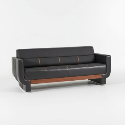 Black three-seater couch modern leather furniture office furnishings upholstery