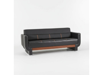 Black three-seater couch modern leather furniture office furnishings upholstery