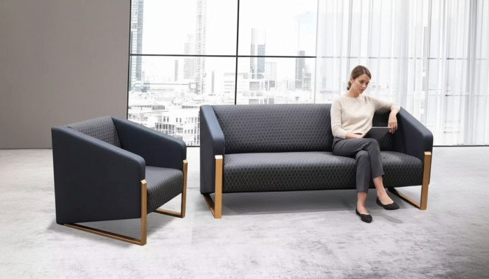 Black complete sofa set office furniture textile three-seater armchair