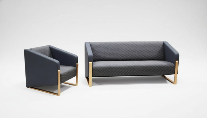 Black complete sofa set office furniture textile three-seater armchair