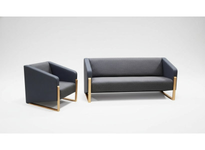 Black complete sofa set office furniture textile three-seater armchair