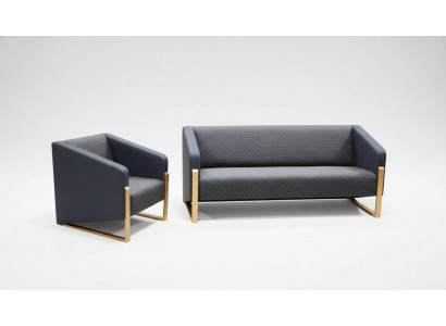 Black complete sofa set office furniture textile three-seater armchair