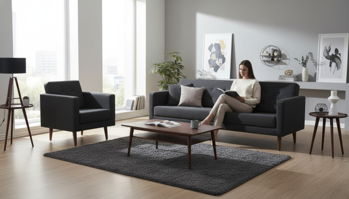 Complete sofa set armchair three-seater style furniture study