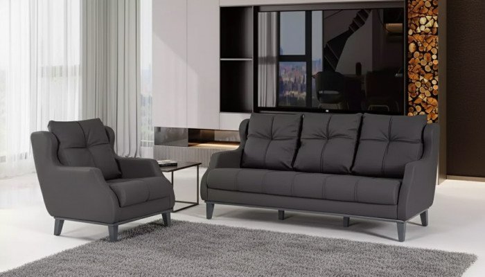 Black sofa set armchair two-seater luxury modern upholstered seat 2+1