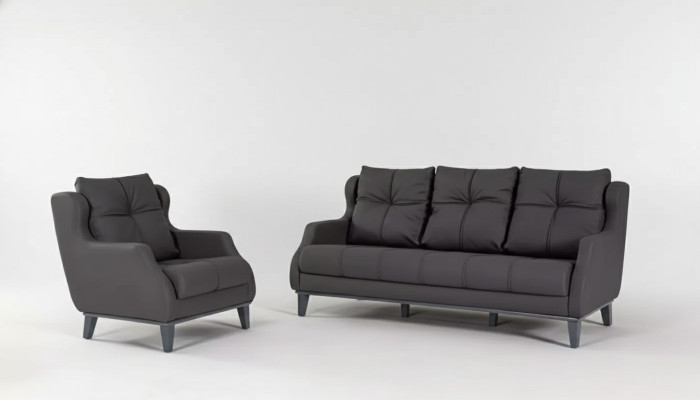 Black sofa set armchair two-seater luxury modern upholstered seat 2+1
