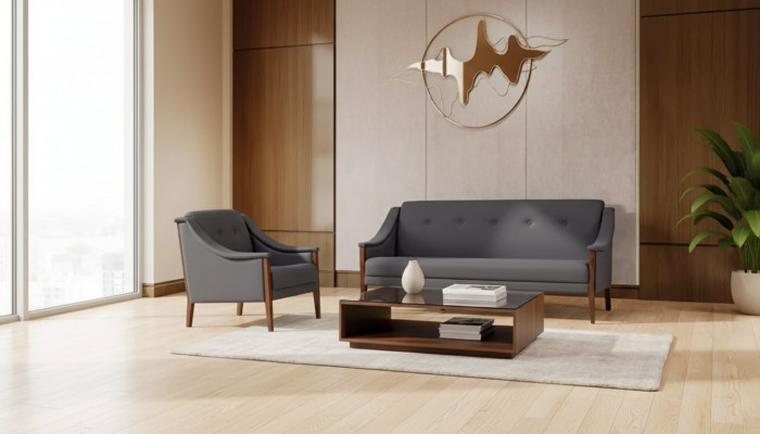 Gray Upholstered Sofa Set Three-Seater Armchair Complete Modern 2-piece New