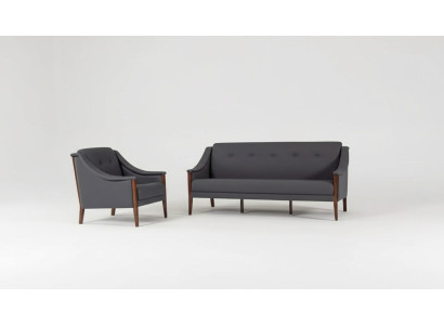 Gray Upholstered Sofa Set Three-Seater Armchair Complete Modern 2-piece New