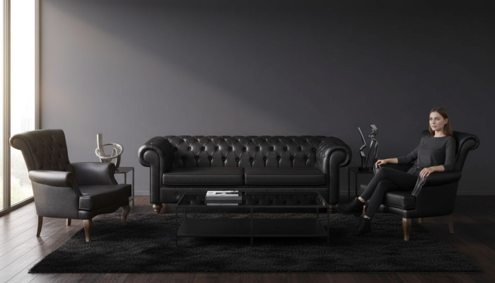 Black Chesterfield Sofa Set Complete Office Furniture Modern Furniture