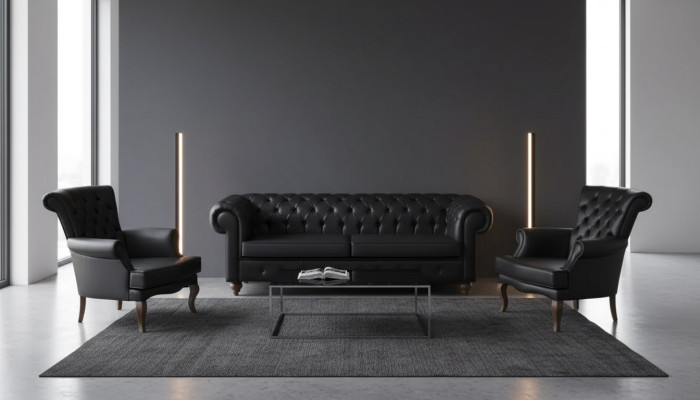 Black Chesterfield Sofa Set Complete Office Furniture Modern Furniture
