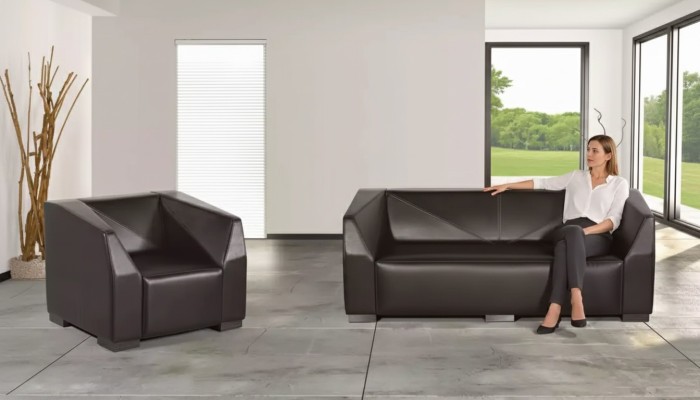 Black study furniture sofa set three-seater luxury armchair 2-piece set
