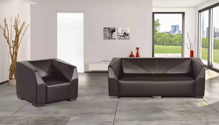 Black study furniture sofa set three-seater luxury armchair 2-piece set