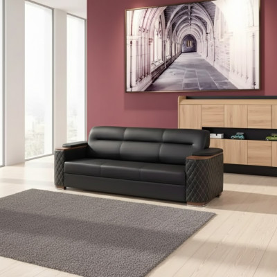 Office furniture, three-seater couch, black luxury upholstered sofa, study room, new