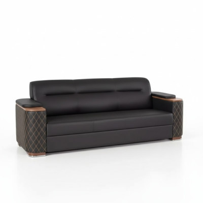 Office furniture, three-seater couch, black luxury upholstered sofa, study room, new