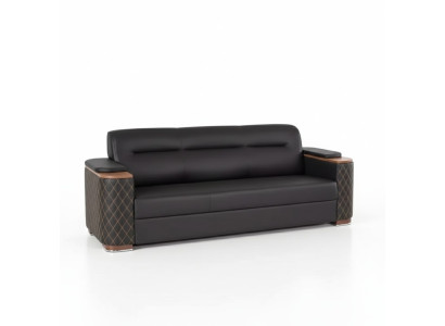 Office furniture, three-seater couch, black luxury upholstered sofa, study room, new